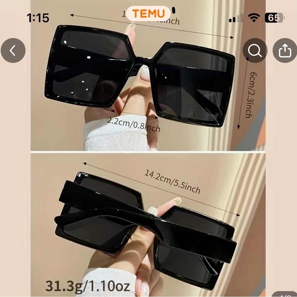 Oversized Square Fashion Sunglasses For Women Men UV400 - Picture 2 of 3